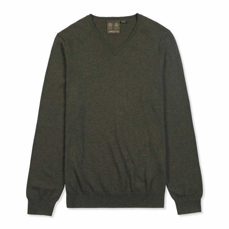 Flash Sale Alert Now Musto Cotton Merino Mens V-Neck Jumper - Rifle Green
