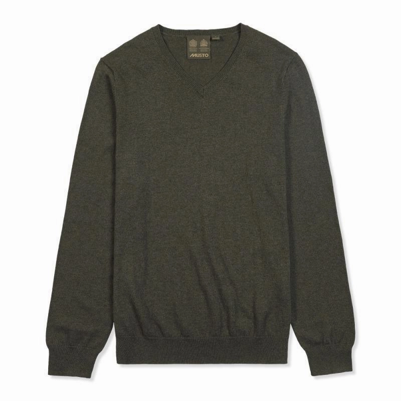 Today Only Discount Alert Musto Cotton Merino Mens V-Neck Jumper - Rifle Green