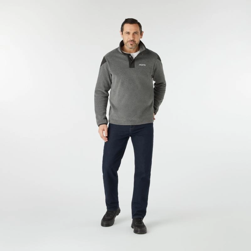 Musto Snap Pt Pullover Mens Fleece Jumper - Dark Grey Marl Exclusive Online Deal Instant Savings Inside