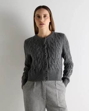 Limited Edition Offer Women'S Cable Cashmere Cardigan Elephant Grey