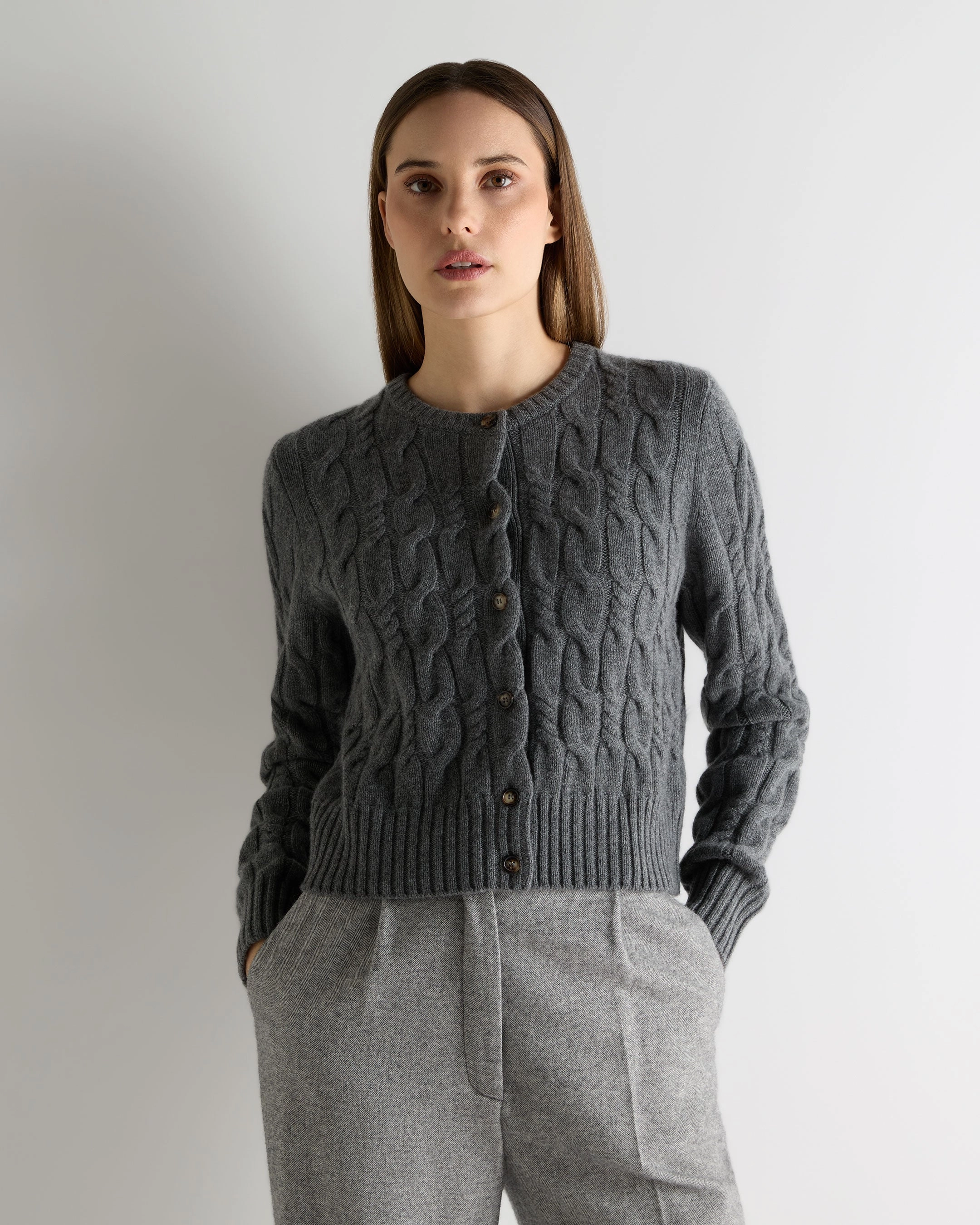 Limited Edition Offer Women'S Cable Cashmere Cardigan Elephant Grey