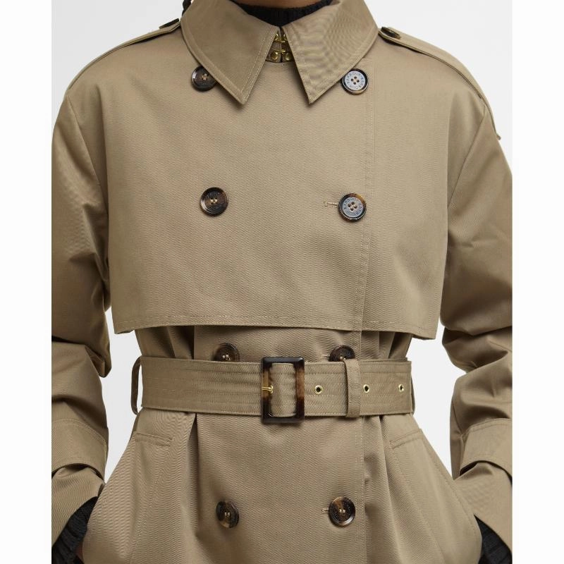 Barbour Aoife Ladies Showerproof Trench Coat - Military Brown/Hessian Tartan Shop Today Save