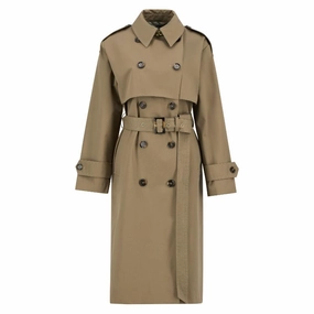Clearance Blowout Clearance Event Alert Barbour Aoife Ladies Showerproof Trench Coat - Military Brown/Hessian Tartan