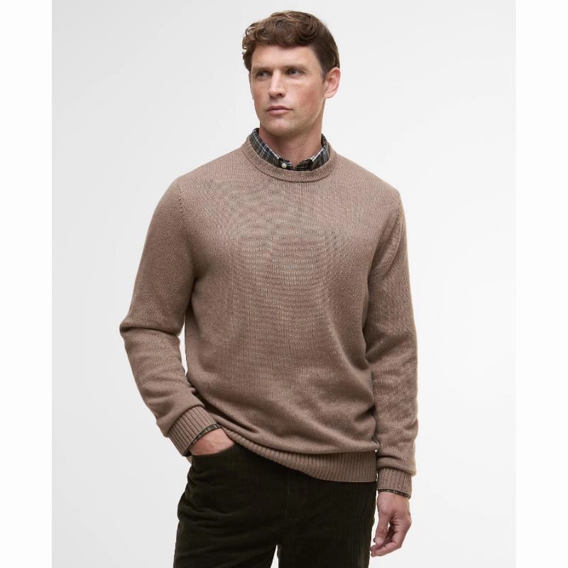Barbour Kelson Mens Crew Neck Jumper - Stone Hot Discount Deal