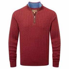 Last Chance Steal MustHave Items Schoffel Cotton Cashmere Cable 1/4 Zip Jumper - Chilli