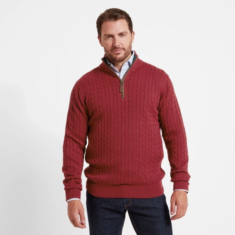 Schoffel Cotton Cashmere Cable 1/4 Zip Jumper - Chilli Today Only Savings