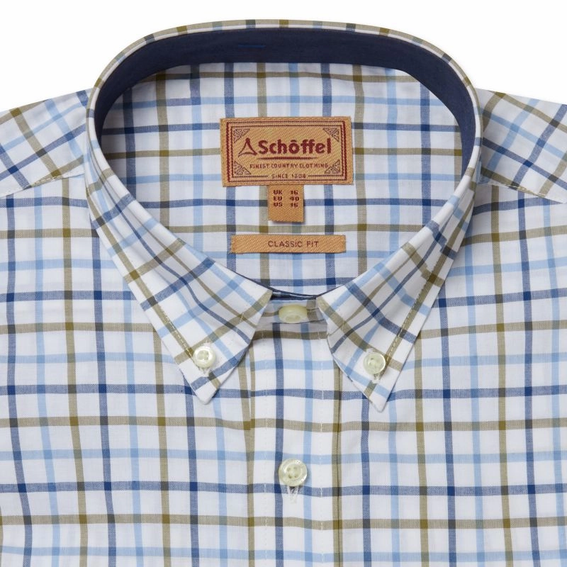 Shop the Best Deals Special Offer Inside Schoffel Holkham Classic Mens Shirt - French Navy/Light Khaki/Sky Blue