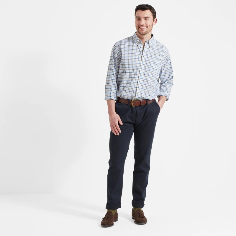 Schoffel Holkham Classic Mens Shirt - French Navy/Light Khaki/Sky Blue Exclusive Deal Inside