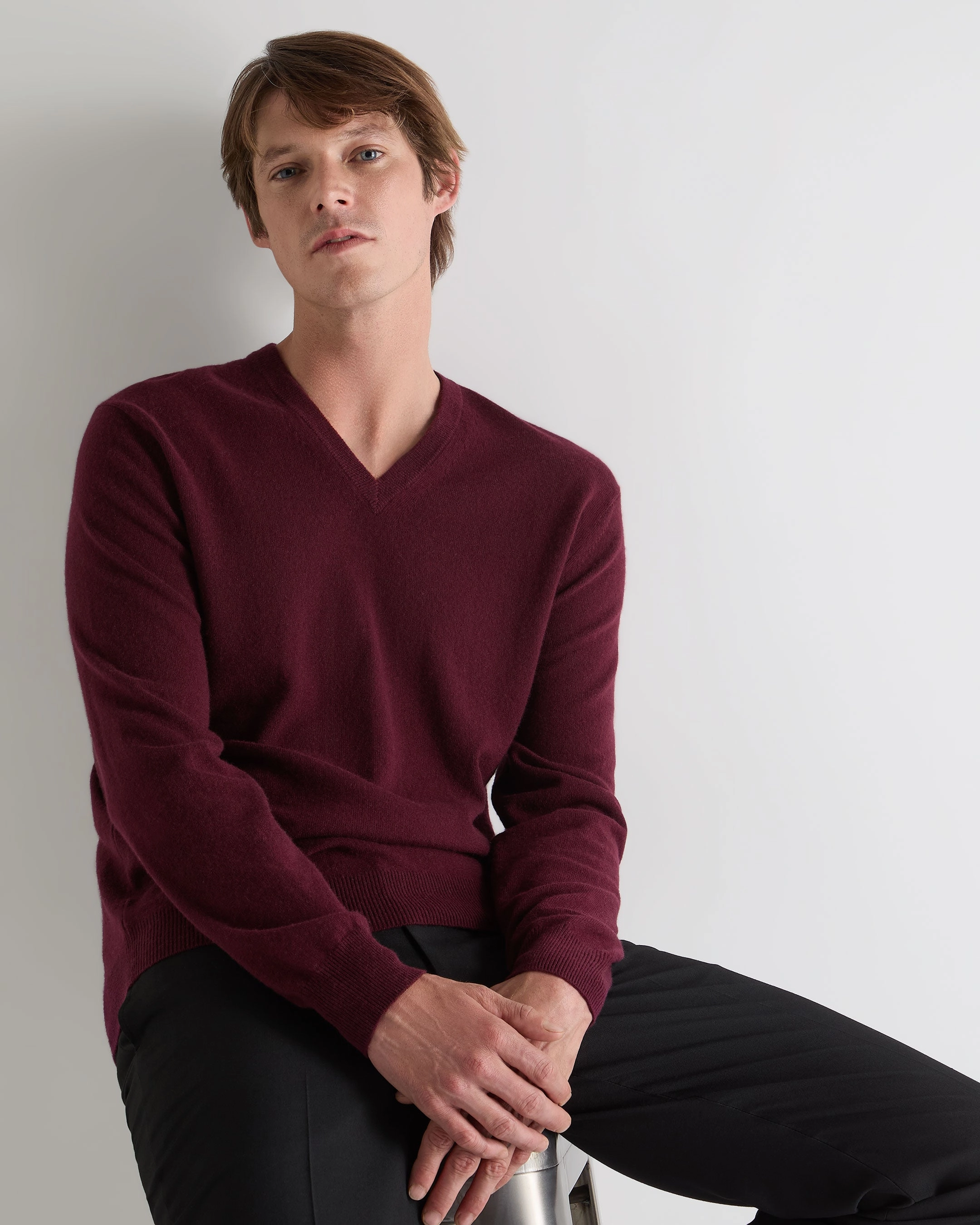 Men'S Burlington V Neck Cashmere Jumper Bordeaux Red Today Only Savings MustHave Clearance