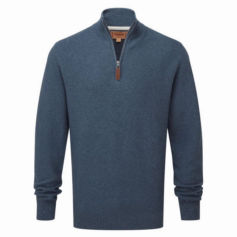 Schoffel Porthleven 1/4 Zip Mens Jumper - Dark Pigeon Blue Trendy Picks Today