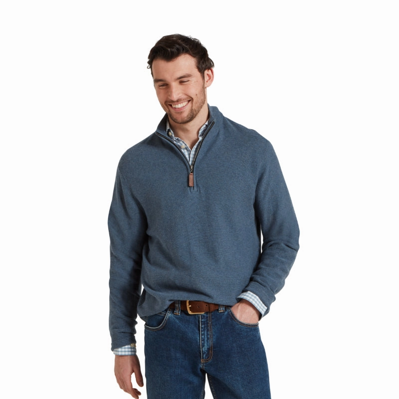 Schoffel Porthleven 1/4 Zip Mens Jumper - Dark Pigeon Blue Save Big Today
