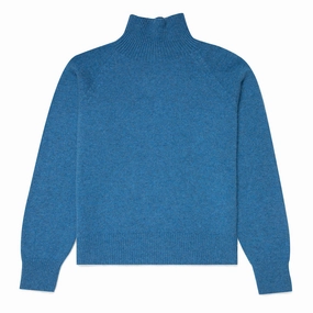 Sunspel Womens Lambswool Funnel Neck Jumper Blue Jean Flash Discount Today Daily Clearance Deal