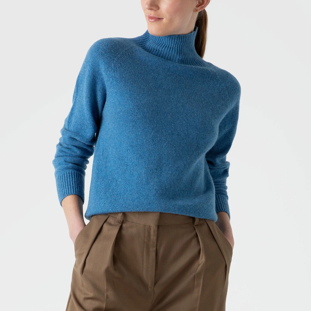 Exclusive Savings Event Exclusive Online Deal Sunspel Womens Lambswool Funnel Neck Jumper Blue Jean