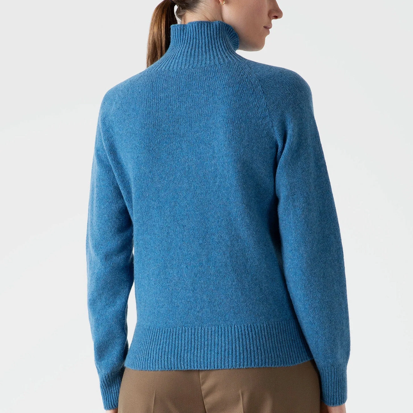 Sunspel Womens Lambswool Funnel Neck Jumper Blue Jean Best Price Online