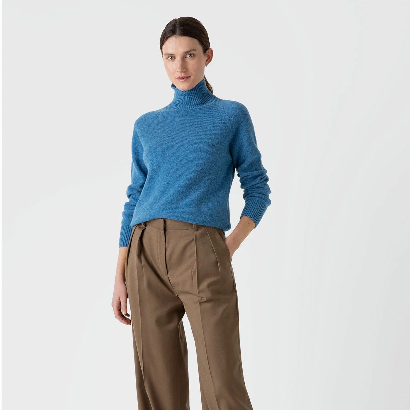 Instant Discount Shop Grab Savings Sunspel Womens Lambswool Funnel Neck Jumper Blue Jean
