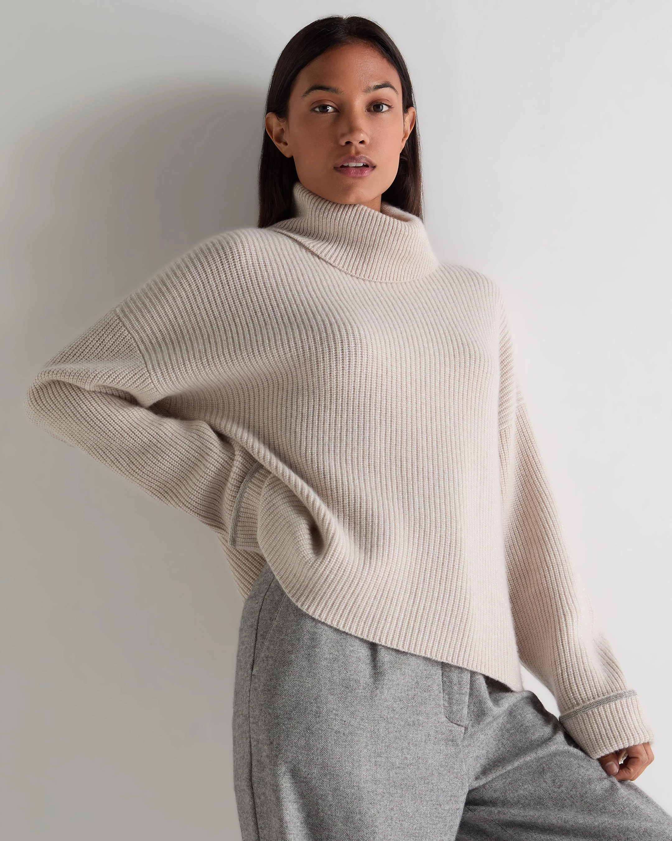 Women'S Luxe Roll Neck Cashmere Jumper Ecru White Sparkle Shop the Savings Save Big Today