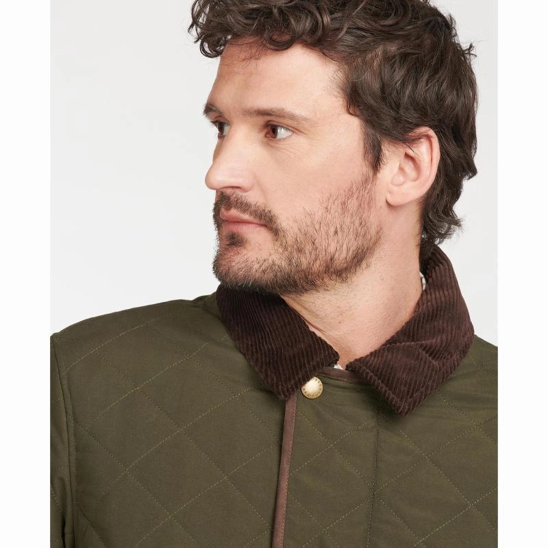Clearance Blowout Barbour Burton Mens Quilted Waterproof Jacket - Dark Olive