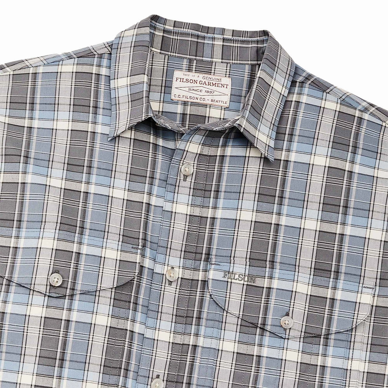 GiftWorthy Sale Filson Twin Lakes Short Sleeve Sport Shirt Gray / Blue / Cream