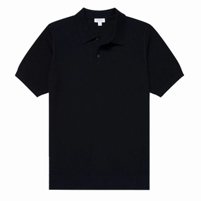 Sunspel Mesh Stitch S/S Polo Knitwear Navy Dont Miss Big Savings