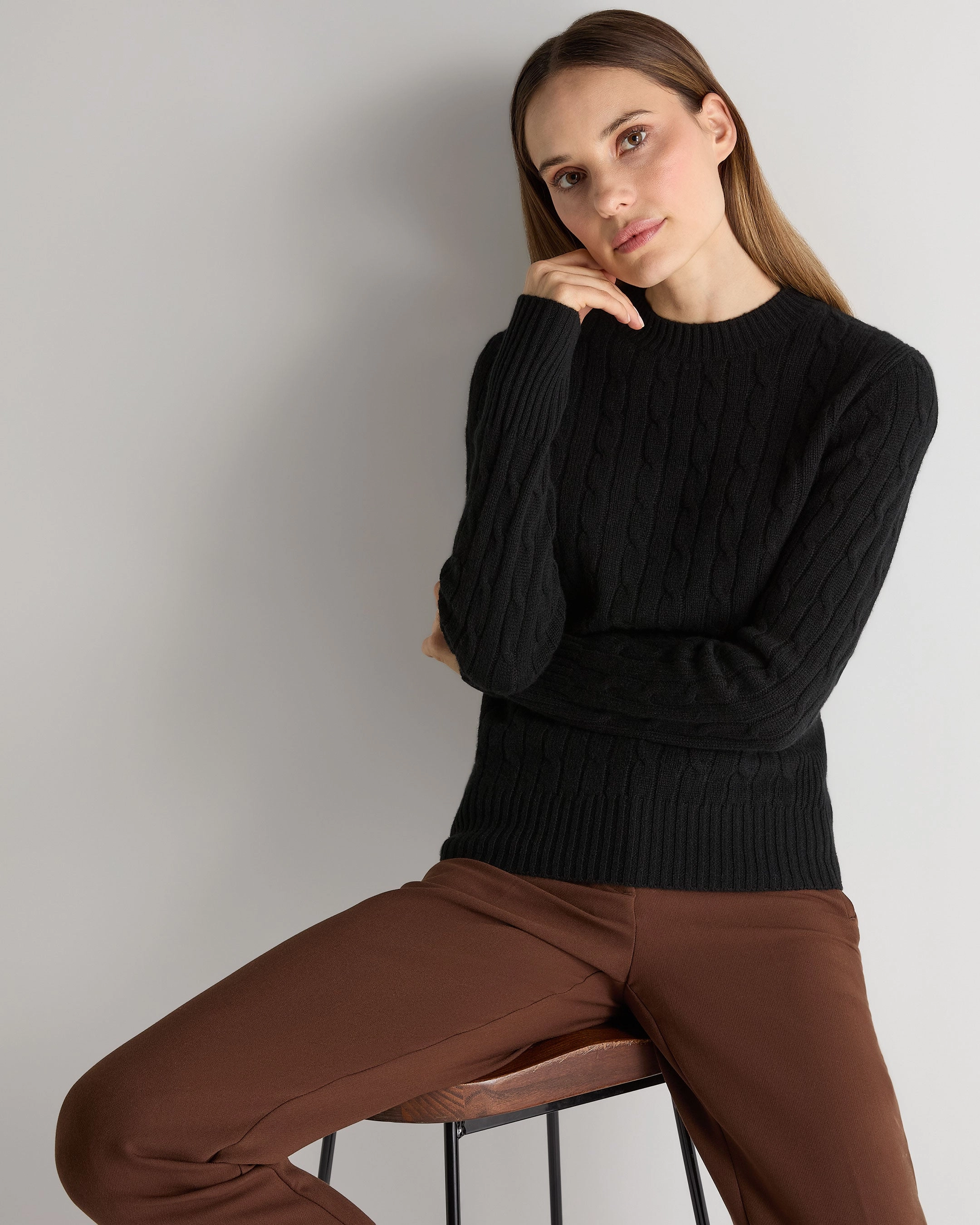 Women'S Adelyn Cable Round Neck Cashmere Jumper Black Flash Discount Today