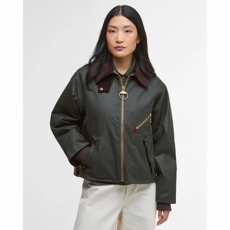 Barbour Arlene Ladies Wax Jacket - Fern/Ancient Tartan Shop Grab Now Sale Ending Soon