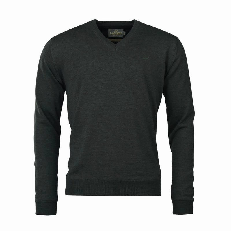 Price Drop Frenzy Laksen Grantham Windstopper V-Neck Merino Mens Jumper - Olive