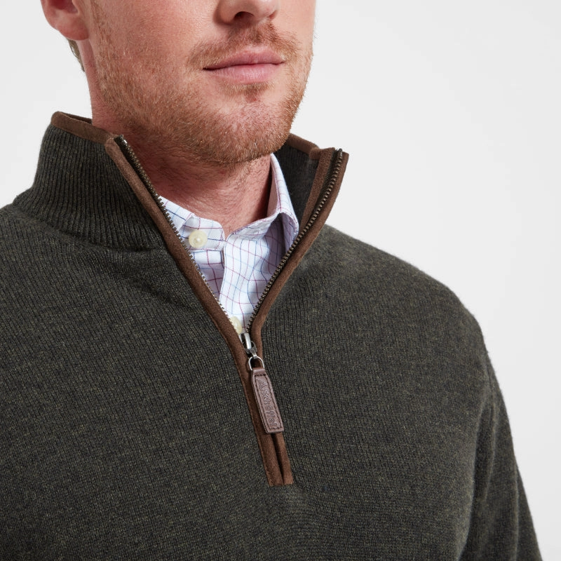 Deal Frenzy Today Schoffel Lambswool Aerobloc 1/4 Zip Neck Jumper - Loden