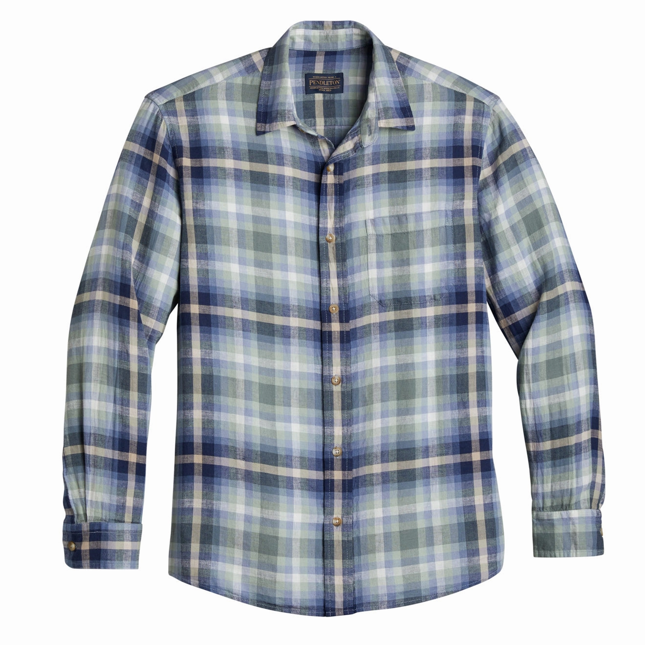 MustHave Steals Pendleton Dawson Ls Linen Shirt Light Green / Denim Plaid