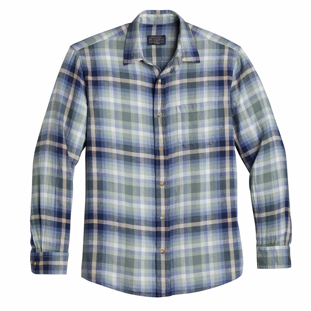 Pendleton Dawson Ls Linen Shirt Light Green / Denim Plaid Best Price Today