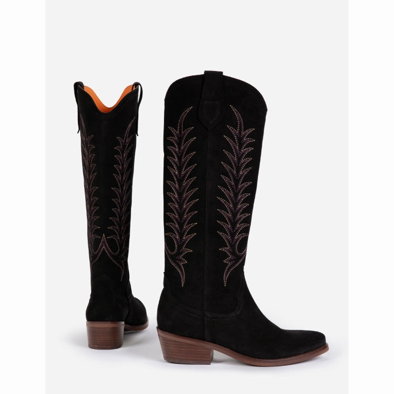 Penelope Chilvers Blanca Embroidered Suede Ladies Cowboy Boot - Black Hot Pick Online Shop Save Today