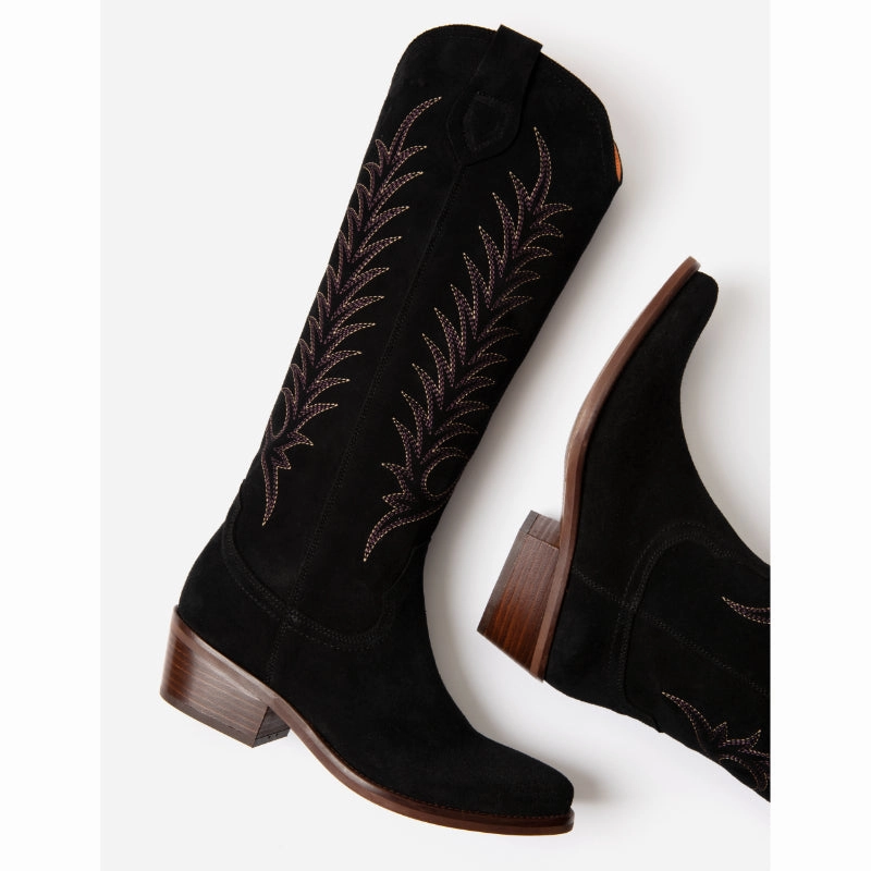 Dont Miss These Savings Penelope Chilvers Blanca Embroidered Suede Ladies Cowboy Boot - Black