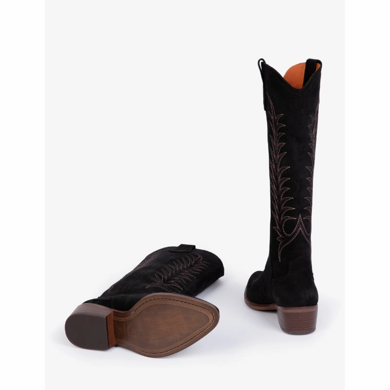 Todays Hot Savings Penelope Chilvers Blanca Embroidered Suede Ladies Cowboy Boot - Black