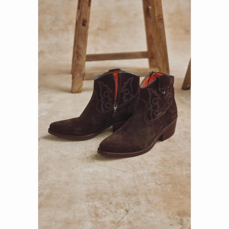 Penelope Chilvers Cassidy Suede Embroidered Ladies Boot - Bitter Chocolate Sale Ending Soon Limited Edition Offer
