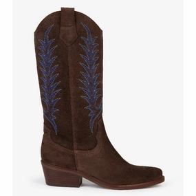 Penelope Chilvers Goldie Embroidered Suede Ladies Cowboy Boot - Bitter Chocolate Flash Deal Today