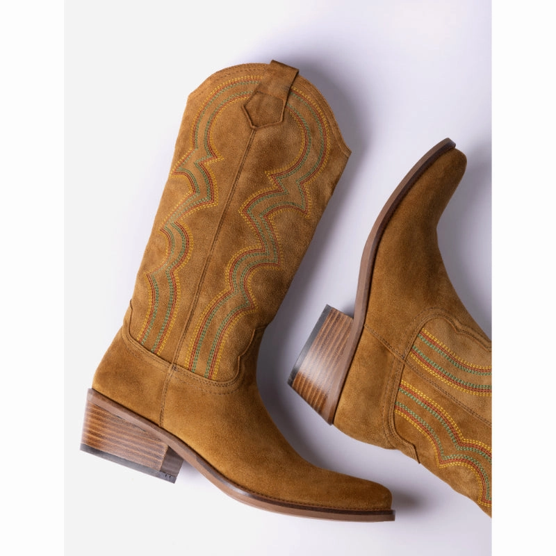 Penelope Chilvers Sun Salutation Embroidered Ladies Cowboy Boots - Tan/Multi Clearance Alert Now Limited Offer Alert