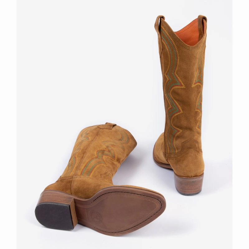 Hot Pick Sale Today Only Special Penelope Chilvers Sun Salutation Embroidered Ladies Cowboy Boots - Tan/Multi