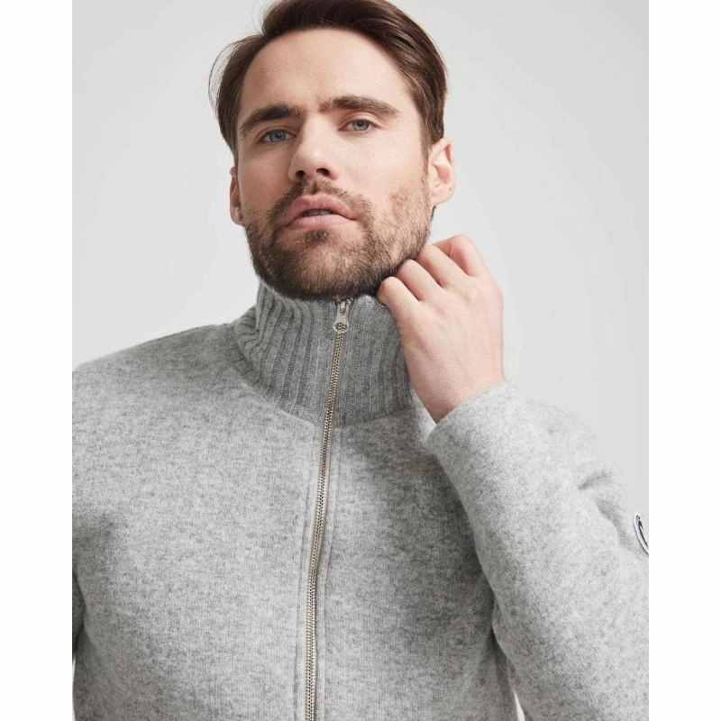 Holebrook Mns Windproof Knitted Lambswool Full Zip Jacket - Grey Melange Special Offer Inside