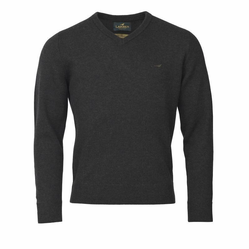 Laksen Johnston V-Neck Lambswool Mens Jumper - Olive Big Hot Sale
