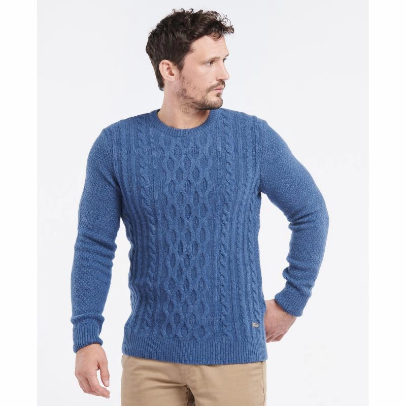 Barbour Chunky Mens Lambswool Mix Cable Crew Neck Jumper - Denim Marl Daily Deal Frenzy Gift Ideas Galore