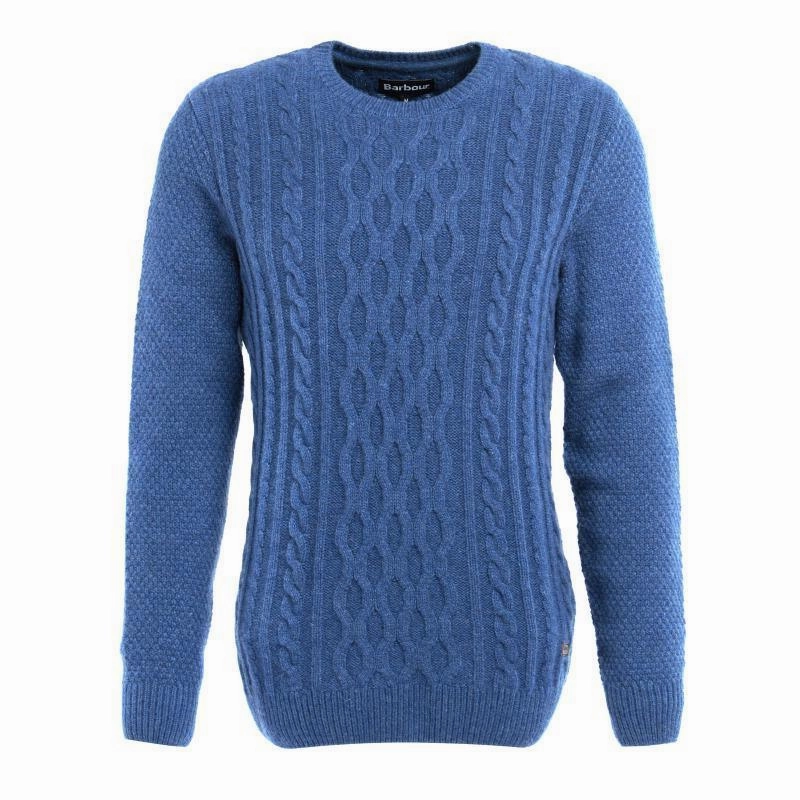 Barbour Chunky Mens Lambswool Mix Cable Crew Neck Jumper - Denim Marl Limited Time Sale Gift Ideas Galore