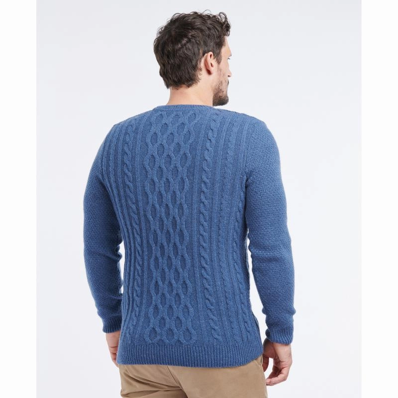 Sweet Deal Inside Online Deal Frenzy Barbour Chunky Mens Lambswool Mix Cable Crew Neck Jumper - Denim Marl