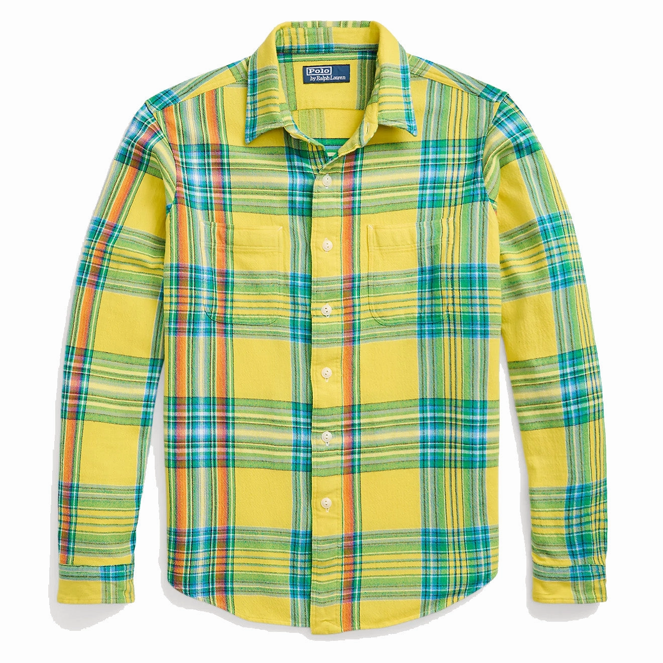 Polo Ralph Lauren Classic Fit Plaid Flannel Workshirt Yellow/Green Multi Trending Offer Today