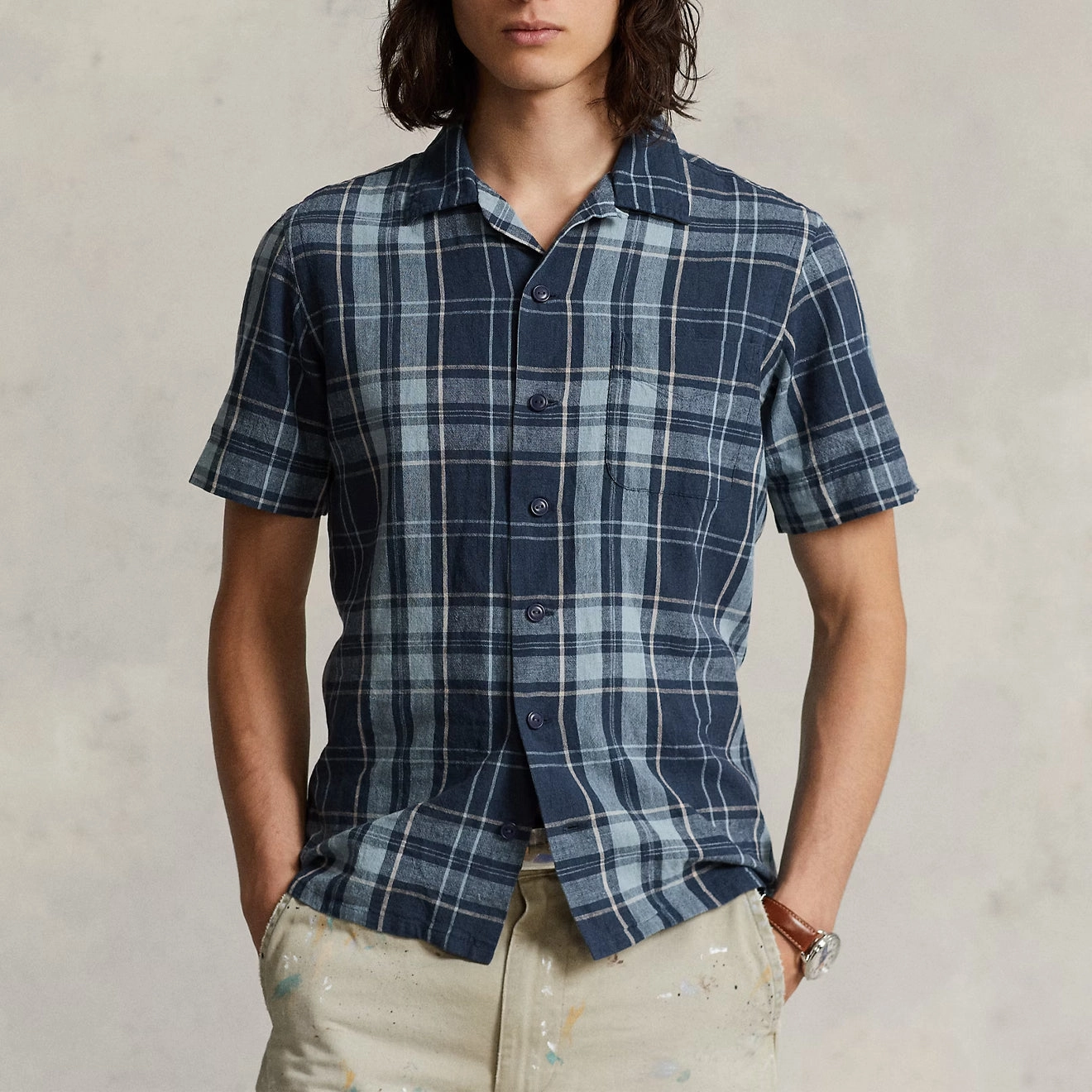 Polo Ralph Lauren Classic Fit Plaid Poplin Camp Shirt Indigo Khaki Hot Deal Alert