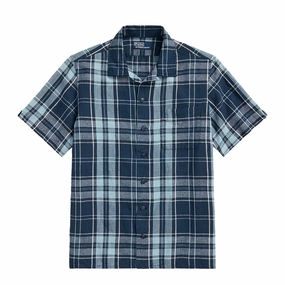 Hot Deal Alert Special Deals Online Polo Ralph Lauren Classic Fit Plaid Poplin Camp Shirt Indigo Khaki