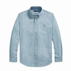 Polo Ralph Lauren Custom Fit Light Denim Shirt Chambray Blue Hot Sale Frenzy