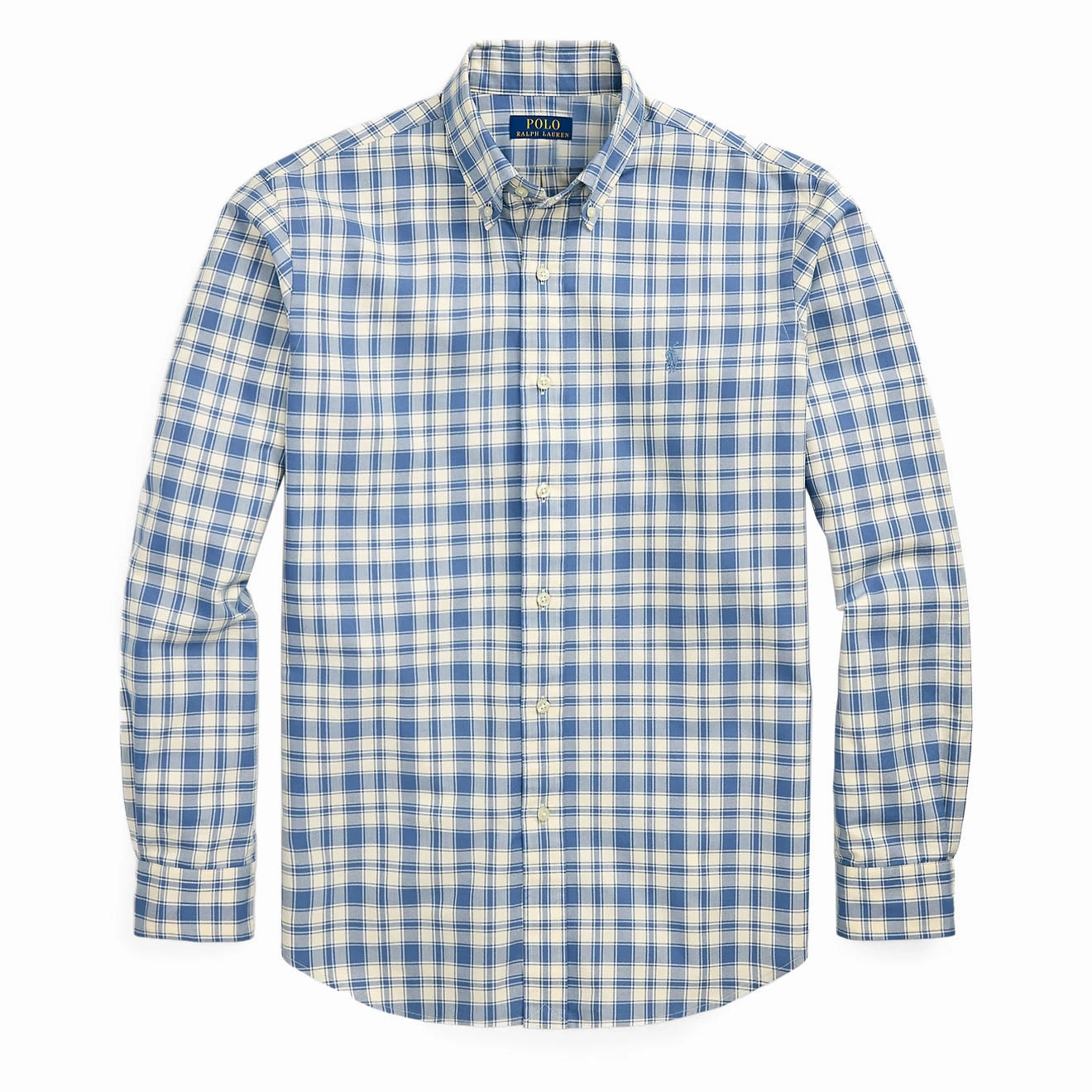 Polo Ralph Lauren Custom Fit Plaid Oxford Shirt Blue Cream Exclusive Online Deal