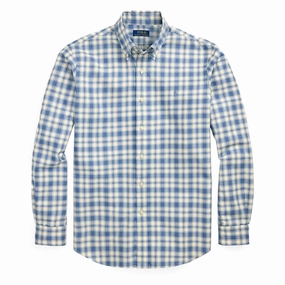 Polo Ralph Lauren Custom Fit Plaid Oxford Shirt Blue Cream Exclusive Online Deal