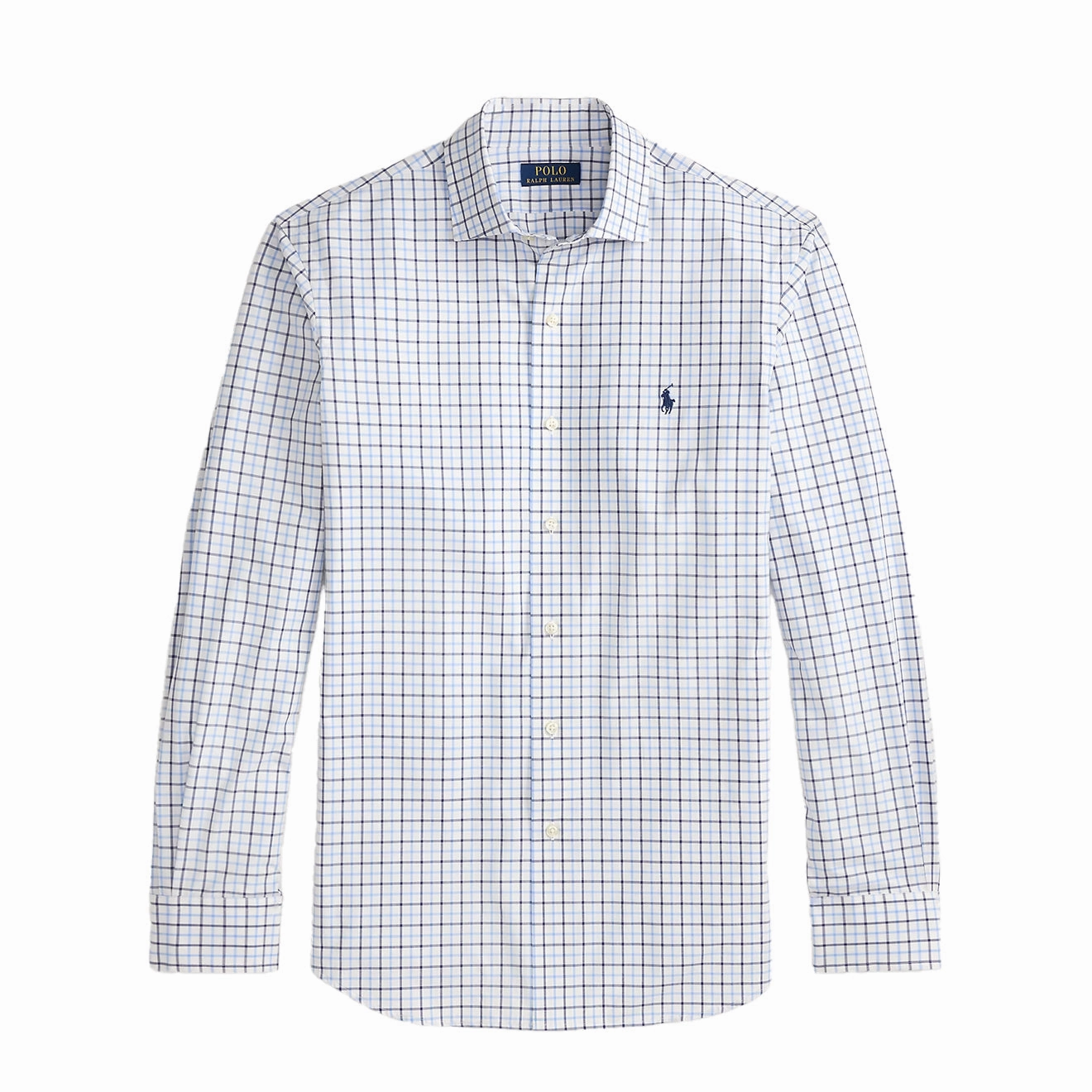 Special Occasion Discount Save Today Event Polo Ralph Lauren Custom Fit Plaid Stretch Poplin Shirt White / Blue / Multi