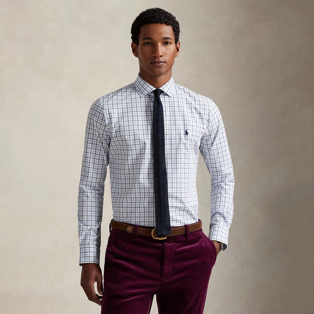 Limited Time Sale Polo Ralph Lauren Custom Fit Plaid Stretch Poplin Shirt White / Blue / Multi