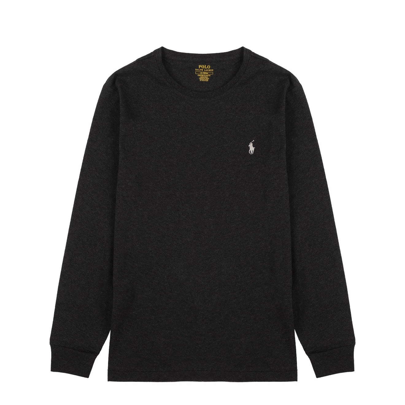 Polo Ralph Lauren Custom Slim Fit Cotton Ls T-Shirt Black Heather Save Today Event Daily Special Offer